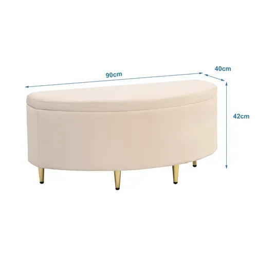 Banc Bout De Lit Velours 90 X 40 X 42 Cm Beige