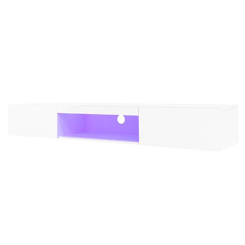 Meuble TV Brillant Avec LED, 2 Portes Et 1 Nich Blanc