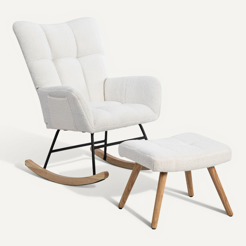 Rocking-chair Fauteuil à Bascule Avec 1 Repose-pieds Blanc