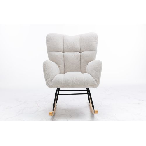 Fauteuil à Bascule Chaise à Bascule Rocking Chair Fauteuil Relax Teddy Blanc