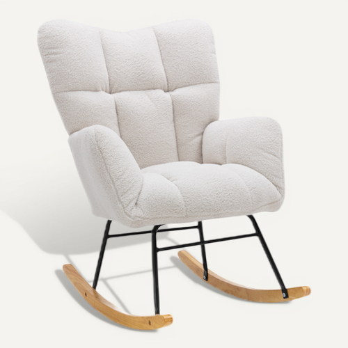 Fauteuil à Bascule Chaise à Bascule Rocking Chair Fauteuil Relax Teddy Blanc