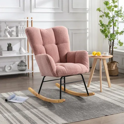 Fauteuil à Bascule Chaise à Bascule Rocking Chair Fauteuil Relax Teddy Rose