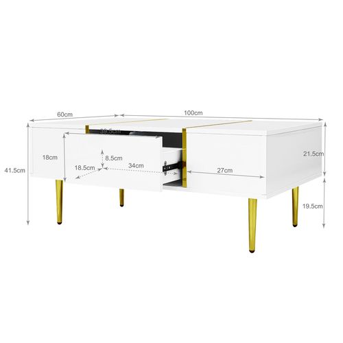 Table Basse Brillante Avec 2 Tiroirs Blanc