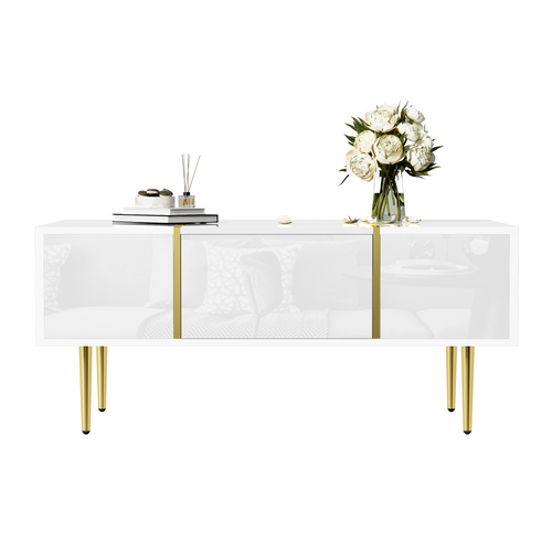 Table Basse Brillante Avec 2 Tiroirs Blanc