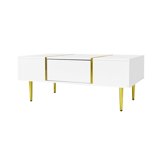Table Basse Brillante Avec 2 Tiroirs Blanc