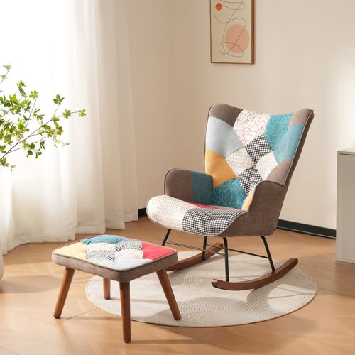 Rocking Chair Avec Repose-pieds Multicolore
