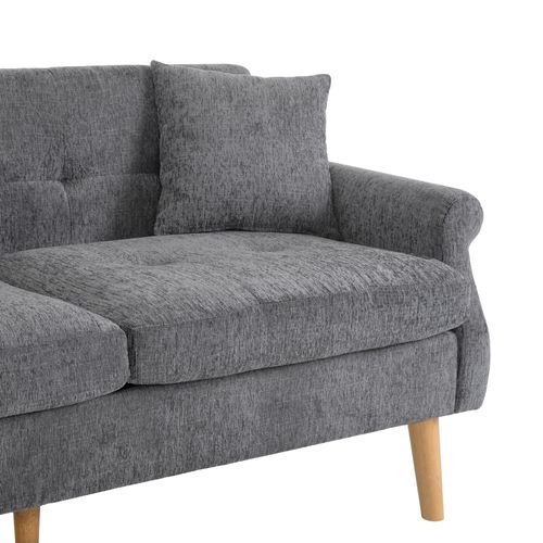 Canapé Fixe 2 Places Avec 2 Oreillers Chenille Gris