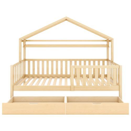 Lit Enfant 90x200 Cm Maison Avec 2 Tiroirs Et Sommier, Bois