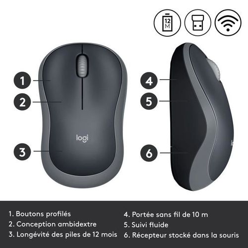 Souris - Sans Fil - M185 - Gris - Ambidextre
