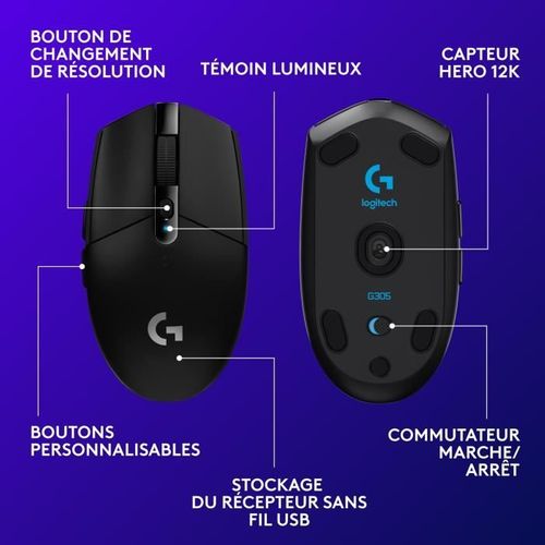 Souris Gamer - Sans Fil - G305 Lightspeed - Noir
