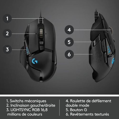 Souris Gamer - Filaire - G502 Hero - Noir