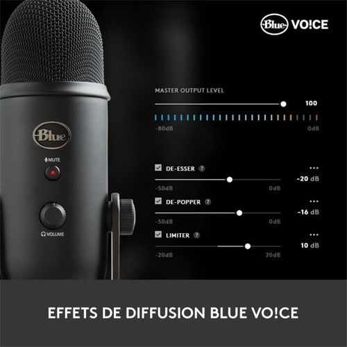 Microphone Usb - Blue Yeti - Pour Enregistrement, Streaming, Gaming, Podcast Sur PC Ou Mac - Noir