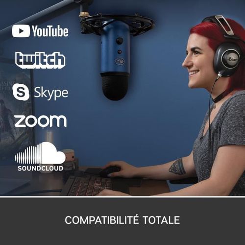 Microphone USB - Blue Yeti - Pour Enregistrement, Streaming, Gaming, Podcast Sur PC Ou Mac - Bleu