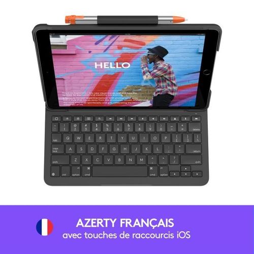 Etui Clavier - Slim Folio - Azerty - Pour iPad 10.2 (7e, 8e, 9e Génération) - Gris
