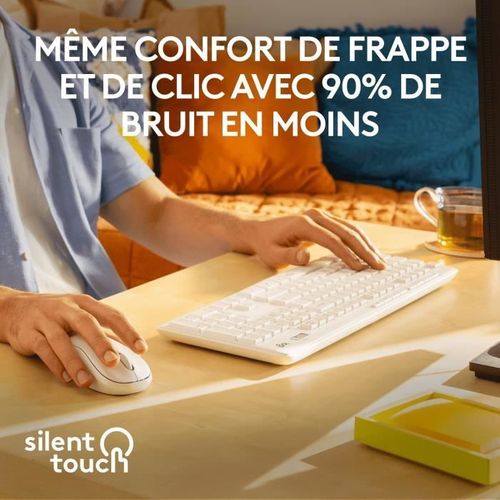 Clavier Mk295 Silent Wireless Combo Clavier Rf Sans Fil Qwerty Français Blanc