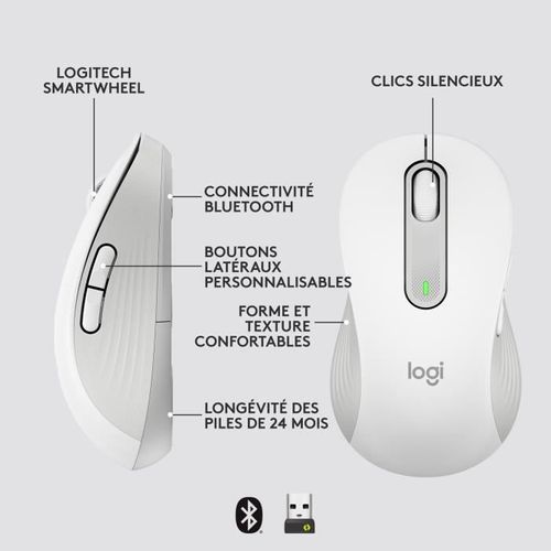 Souris Sans Fil Signature M650 L - Gauche - Pour Mains Larges, Silencieuse, Bluetooth