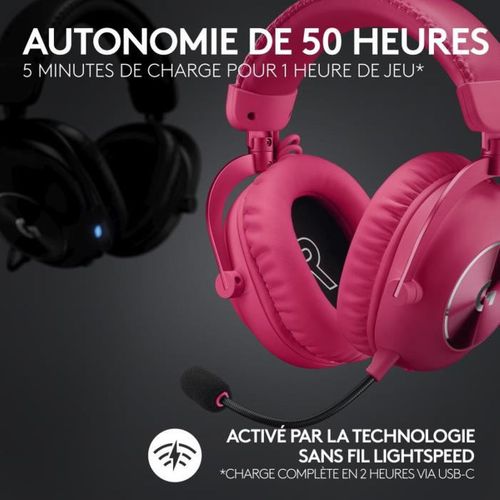 Casque Gaming Pro X 2 Lightspeed Sans Fil - Rose, 50 Mm Graphène