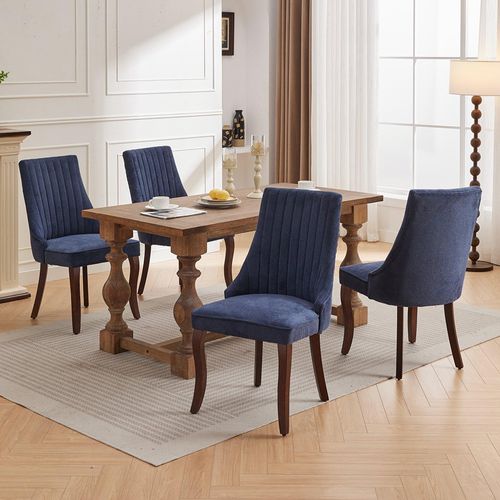 Ensemble De Salle à Manger, 2 Pièces, Revêtement En Tissu Doux Avec Pieds En Bois Massif, Lin, Bleu