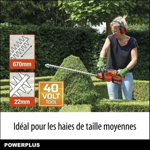 Taille-haie Sans Fil 40 V - Lame Double 670 Mm, Coupe 22 Mm, Léger 2,77 Kg