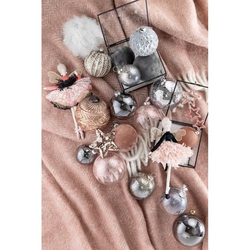 Lot De 6 Boules De Noël "velours" 8cm Gris