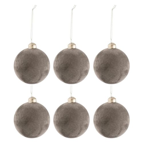Lot De 6 Boules De Noël "velours" 8cm Gris