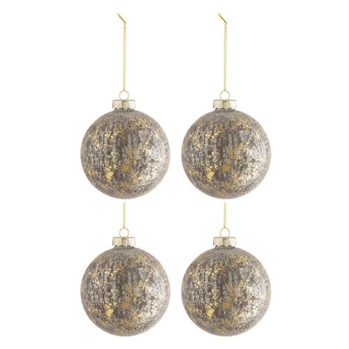 Lot De 4 Boules De Noël "antique" 10cm Gris et Or