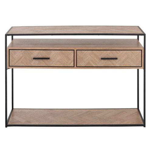 Console 2 Tiroirs "miraza" 120cm Naturel et Noir