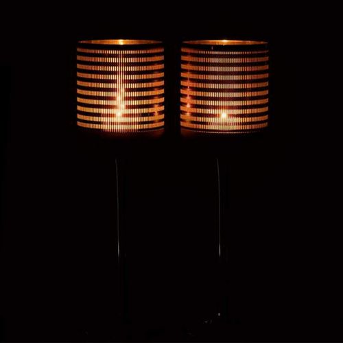 Lot De 2 Photophores Sur Pied "verre Rayé" 30cm Marron