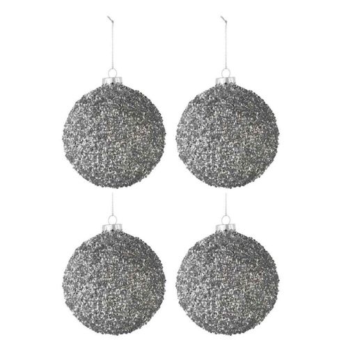 Lot De 4 Boules De Noël "paillettes" 10cm Gris Fumé