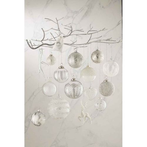 Lot De 12 Boules De Noël "mat Givré" 8cm Gris et Blanc
