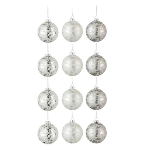 Lot De 12 Boules De Noël "mat Givré" 8cm Gris et Blanc