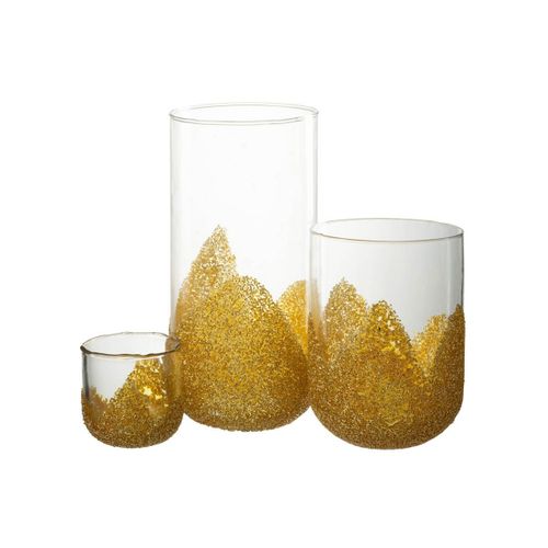 Photophore Déco En Verre "strass" 18cm Or