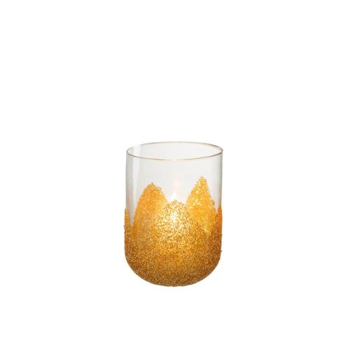Photophore Déco En Verre "strass" 18cm Or