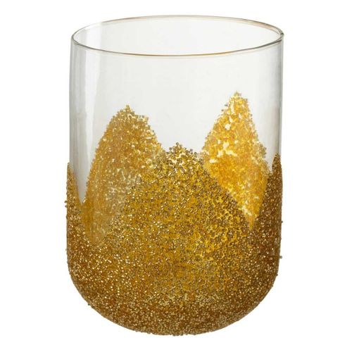 Photophore Déco En Verre "strass" 18cm Or