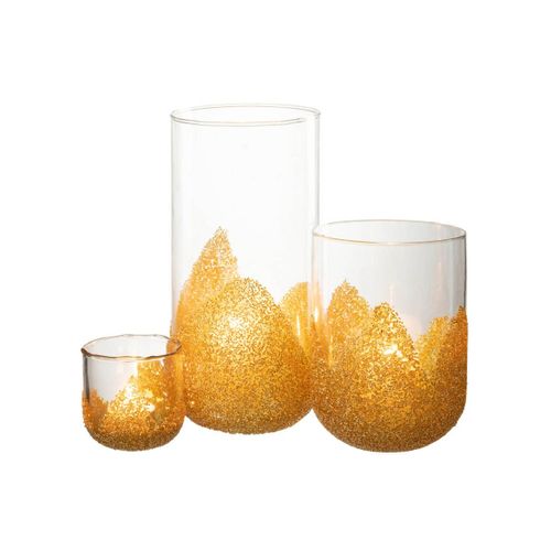 Photophore Déco En Verre "strass" 18cm Or