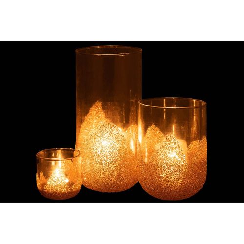 Photophore Déco En Verre "strass" 18cm Or