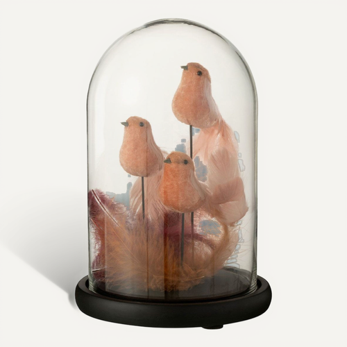 Cloche Décorative "3 Oiseaux" 26cm Bordeaux