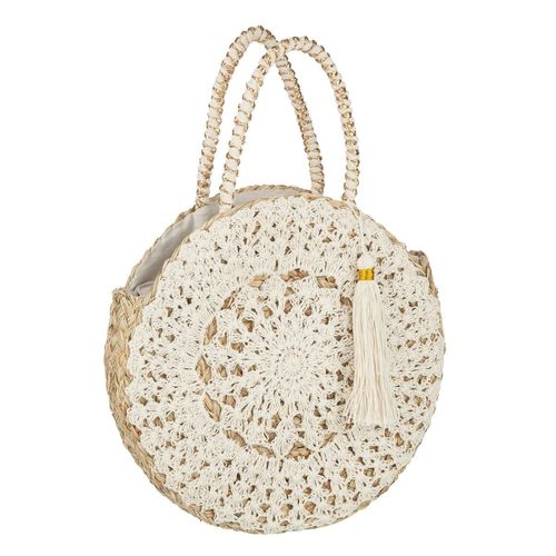 Sac De Plage Rond "bali" 40cm Naturel et Blanc