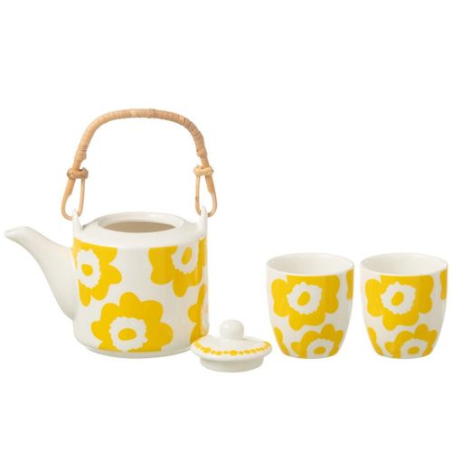 Théière et 2 Tasses Design Fleurs "fiesta Sud" 16cm Jaune