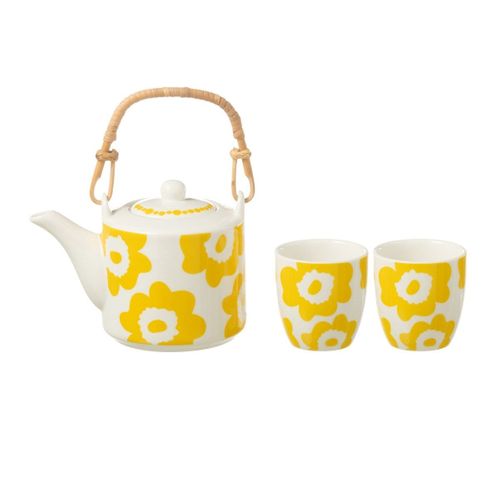 Théière et 2 Tasses Design Fleurs "fiesta Sud" 16cm Jaune