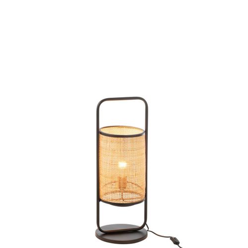 Lampe Sur Pied En Métal Et Rotin - 23x23x61 Cm - Noir