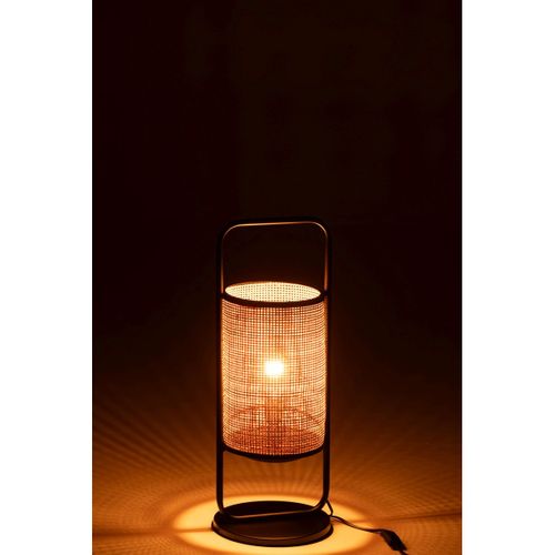 Lampe Sur Pied En Métal Et Rotin - 23x23x61 Cm - Noir