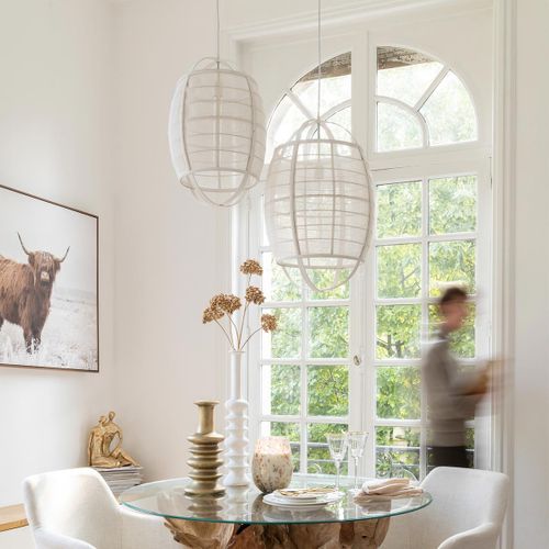 Lampe Suspension En Bambou "ion" 37cm Blanc