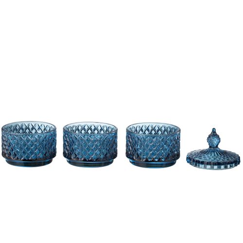 Boîte Déco En Verre "3 étages" 20cm Bleu