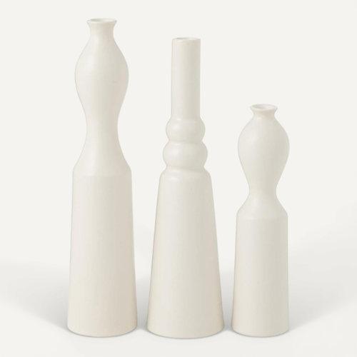 Lot De 3 Vases En Porcelaine "leia" 32cm Blanc