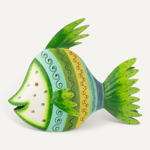 Statuette Déco Poisson En Métal "tom" 34cm Vert