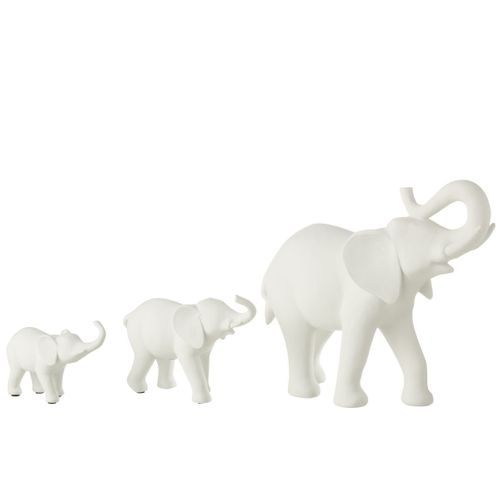 Statuette 3 éléphants En Rang "burl" 38cm Blanc