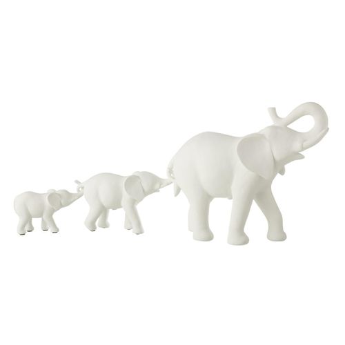 Statuette 3 éléphants En Rang "burl" 38cm Blanc