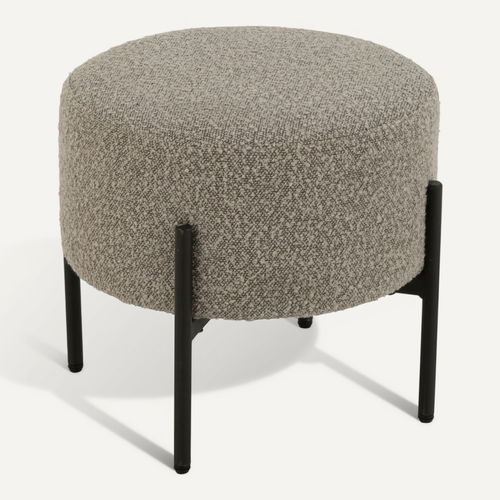 Petit Tabouret Rond En Bois Et Tissu Bouclette - 44x44x41.5 Cm - Taupe