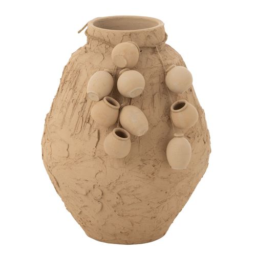 Vase Décoratif Texturé En Papier Mâché - 35x35x45 Cm - Naturel